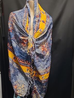 Emanuel GERALDO Blue and Yellow Boho Printed Scarf Wrap